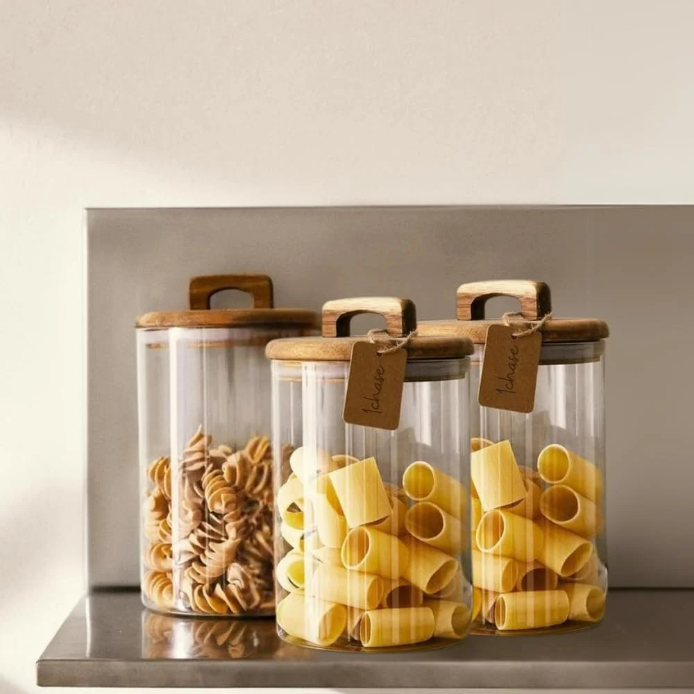 ظرف نگهداری مواد غذایی شیشه ای بوروسیلیکات 1CHASE با درب چوبی آکاسیا، ظرف شیشه ای دست ساز برای سازماندهی کابینت آشپزخانه، برای نگهداری پاستا، آجیل، قهوه، تنقلات، ست 3 عددی (800 میلی لیتر) ظرف نگهداری مواد غذایی شیشه ای بوروسیلیکات 1CHASE با درب چوبی آکاسیا، ظرف شیشه ای دست ساز برای سازماندهی کابینت آشپزخانه، برای نگهداری پاستا، آجیل، قهوه، تنقلات، ست 3 عددی (800 میلی لیتر)