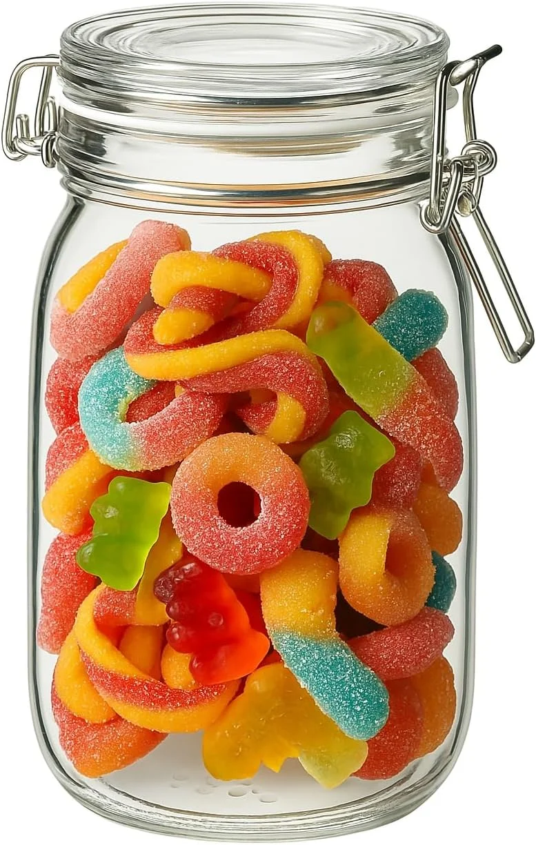 ست ظروف شیشه ای درب دار، ظروف شیشه ای گیره دار با درب، ظروف درب دار گرد برای نگهداری مواد غذایی در آشپزخانه، مناسب کنسرو کردن غلات، حبوبات، ترشی، ادویه جات، میوه خشک، میوه های نگهداری شده (300 میلی لیتر، 3 عدد)