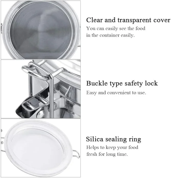 ظرف استیل 1.1 لیتری (900 گرم) - شیشه نگهداری چای، قهوه و شکر با درب شفاف - ظرف آشپزخانه برای استفاده در انبار، روی میز یا کافه - Mistrys