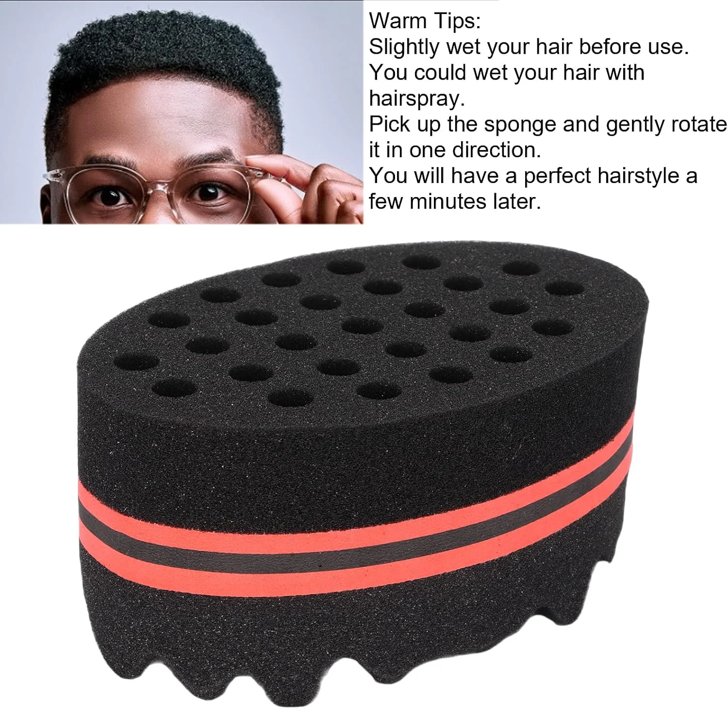 اسفنج مو، برس اسفنجی فر کننده مو برای مردان و زنان، فوم، اسفنج موج، سوراخ های بزرگ و کوچک برای پسران، دختران، موهای بلند و کوتاه، بسته 1 عددی