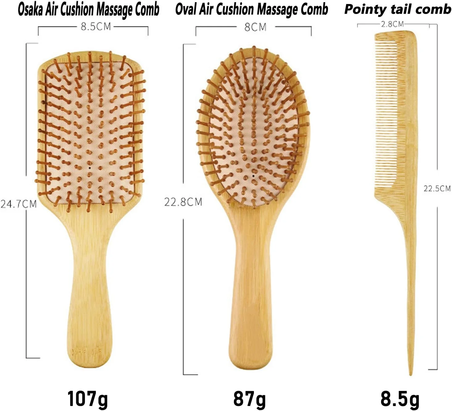 ست برس مو بامبو HUUSJE شامل 3 عدد، برس بامبو چوبی طبیعی، مناسب برای شانه کردن موی زنان، مردان و کودکان با موهای ضخیم، نازک، فر، صاف، خشک، برس پارویی باز کننده گره مو برای موهای خیس، خشک، فر، ضخیم و صاف
