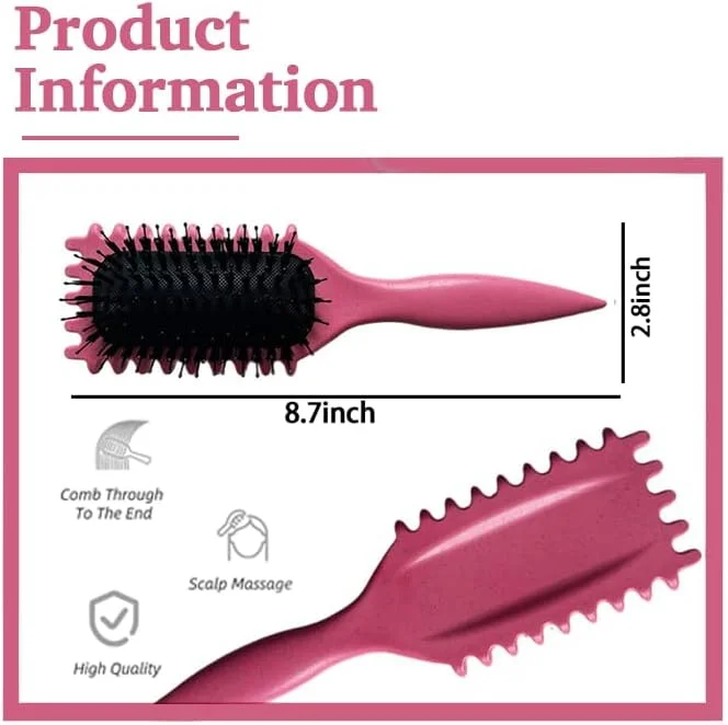 برس مو فر HIHIDAY، برس حالت دهنده برای باز کردن گره، شانه کردن، حالت دادن و مشخص کردن فرها برای زنان و مردان، کشش کمتر، کاهش کشیدگی و جدا کردن فرها، مشخص کننده فر (قرمز گل رز)