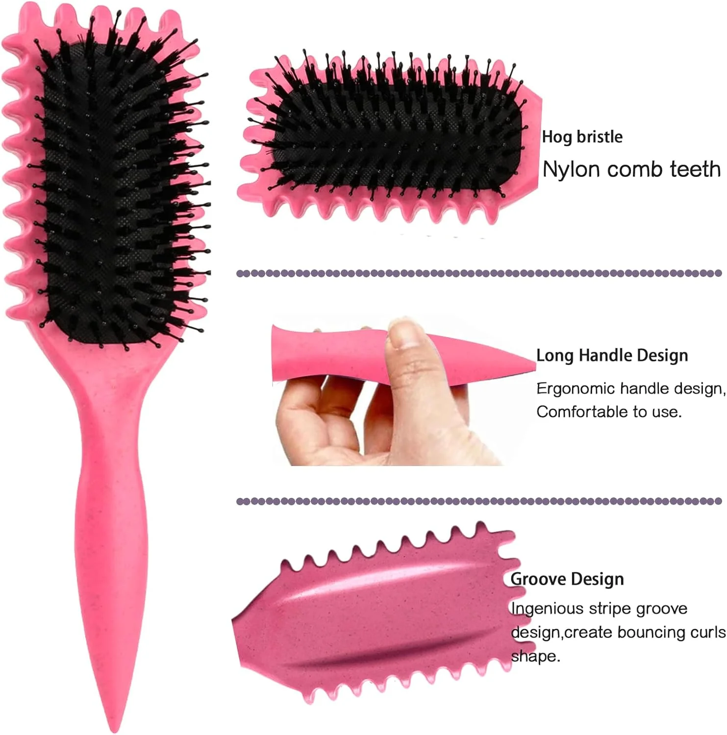 برس مو فر HIHIDAY، برس حالت دهنده برای باز کردن گره، شانه کردن، حالت دادن و مشخص کردن فرها برای زنان و مردان، کشش کمتر، کاهش کشیدگی و جدا کردن فرها، مشخص کننده فر (قرمز گل رز)