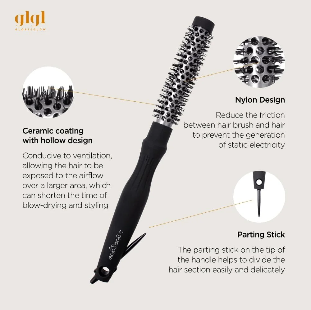 برس حرارتی فر کننده مو GLGL برای زنان (0.6 اینچ) غلطک حرارتی به همراه (پین جدا کننده) (ساخت کره) - برس گرد مو برای خشک کردن و حالت دادن موهای ضخیم و ایجاد حجم