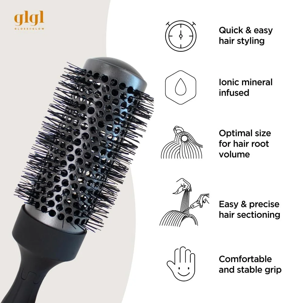 برس حرارتی حالت دهنده مو GLGL برای خانم ها (1.7 اینچ) با غلتک حرارتی (همراه با پین جدا کننده) (ساخت کره) - برس گرد مو برای خشک کردن، حالت دادن، فر کردن موهای چتری ضخیم، ایجاد فر و حجم