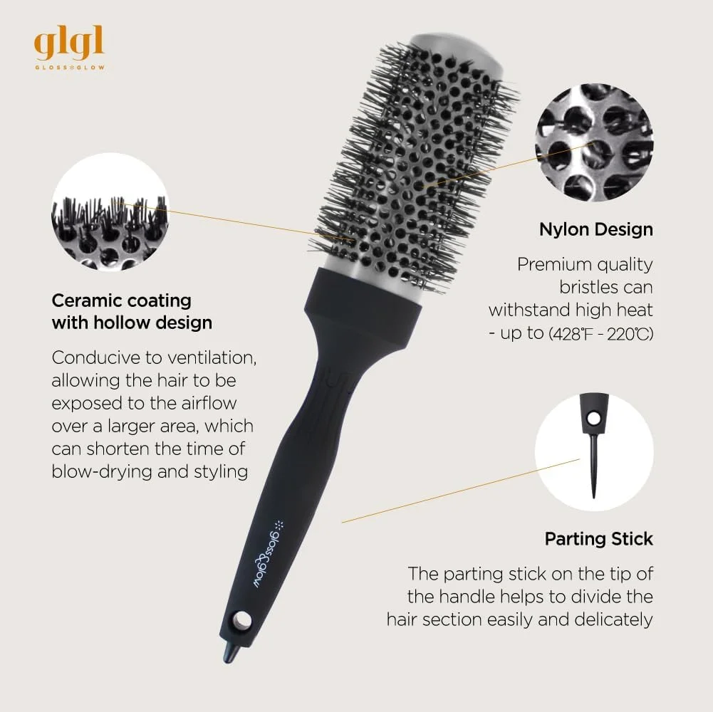 برس حرارتی حالت دهنده مو GLGL برای خانم ها (1.7 اینچ) با غلتک حرارتی (همراه با پین جدا کننده) (ساخت کره) - برس گرد مو برای خشک کردن، حالت دادن، فر کردن موهای چتری ضخیم، ایجاد فر و حجم