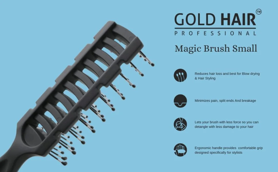 برس موی جادویی حرفه ای گلد هیر | برس با موهای نوک توپی | بهترین برس برای موهای خیس یا خشک | برس موی سبک وزن، با دوام برای ایجاد فر و موج | برای آقایان و خانم ها