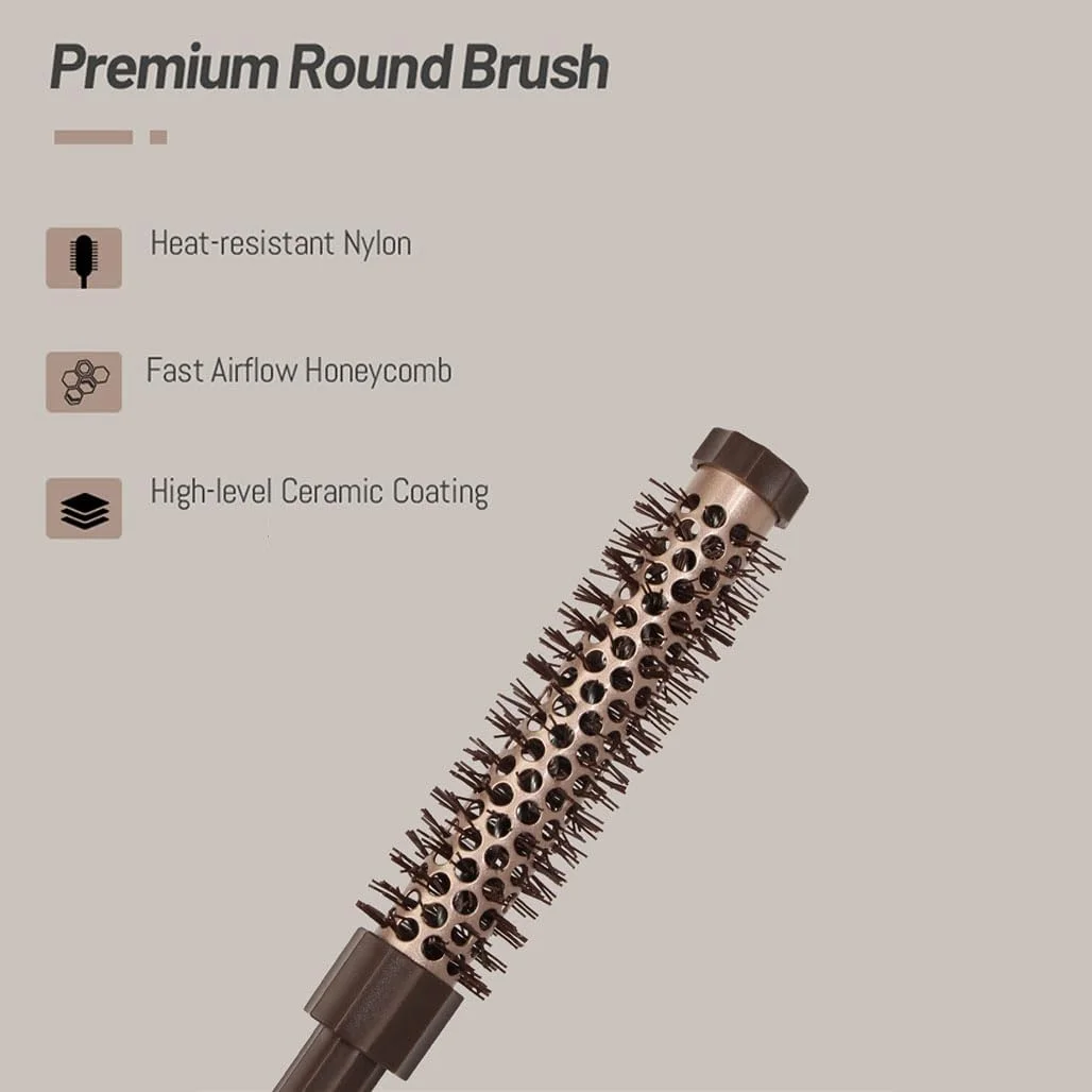 مجموعه 3 عددی برس گرد کوچک Goodern، برس مویی استوانه‌ای برای خشک کردن با سشوار، مجموعه ابزار برس فر کننده، شانه حالت دهنده، برس فر کننده موی سالنی برای موهای کوتاه، چتری، ریشه، صاف (15mm 18mm 20mm)