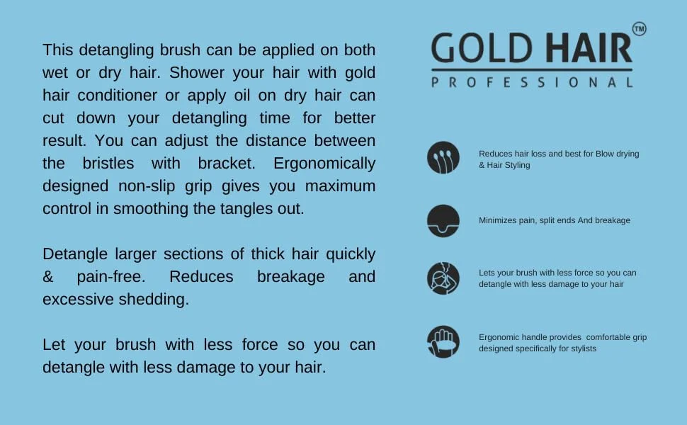 برس موی جادویی حرفه ای گلد هیر | برس با موهای نوک توپی | بهترین برس برای موهای خیس یا خشک | برس موی سبک وزن، با دوام برای ایجاد فر و موج | برای آقایان و خانم ها