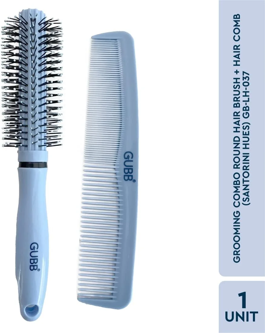 GUBB Grooming Stylish Combo of Round Rolling Curling Roller Comb Hair Brush & Half Coarse and Half Fine General Grooming Comb - Blue GUBB Grooming Stylish Combo of Round Rolling Curling Roller Comb Hair Brush & Half Coarse and Half Fine General Grooming Comb - Blue