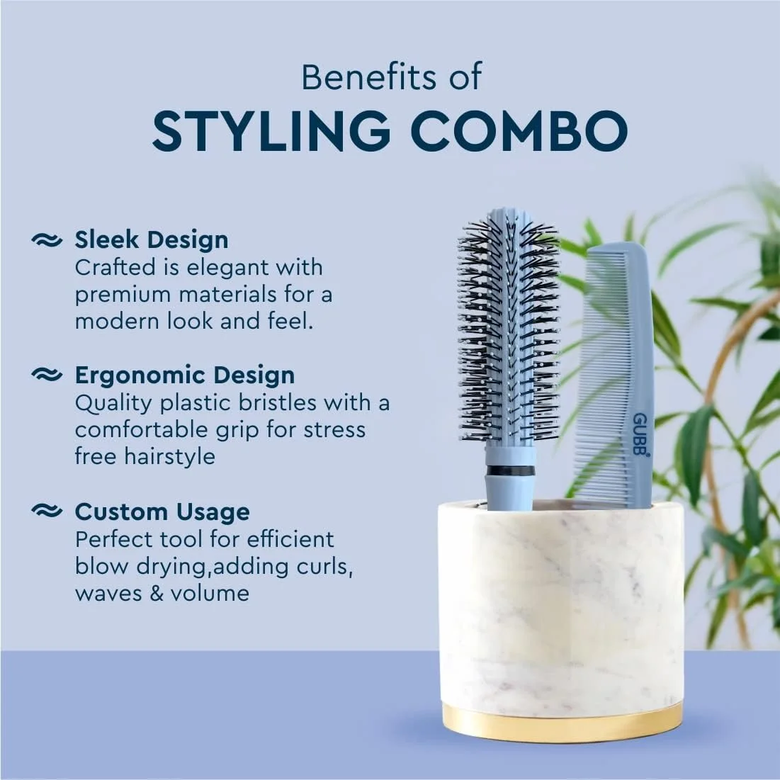 GUBB Grooming Stylish Combo of Round Rolling Curling Roller Comb Hair Brush & Half Coarse and Half Fine General Grooming Comb - Blue GUBB Grooming Stylish Combo of Round Rolling Curling Roller Comb Hair Brush & Half Coarse and Half Fine General Grooming Comb - Blue