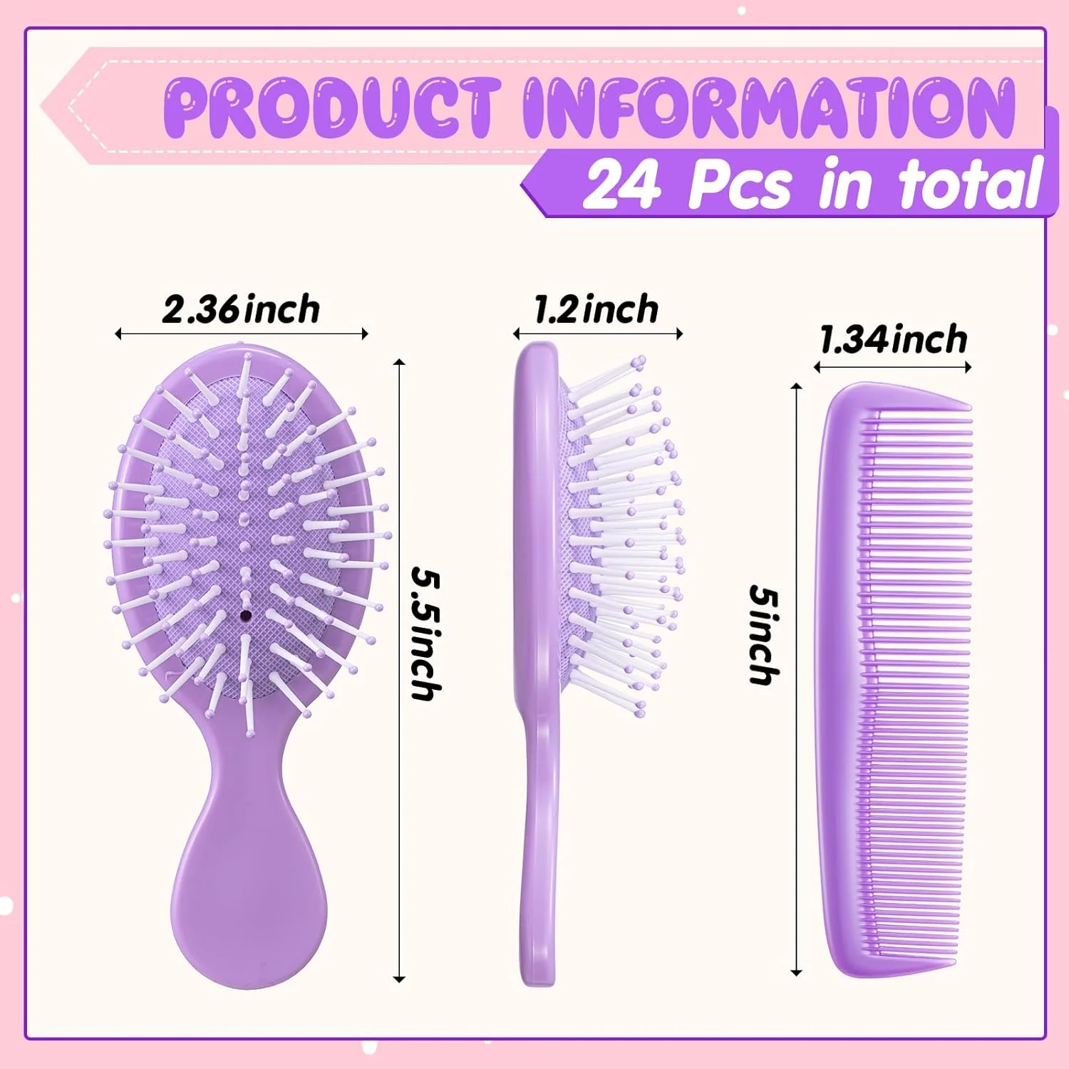 FillTouch ست 24 عددی برس موی مینی دِتنگلر مسافرتی، شانه موی خیس و خشک، شانه های پلاستیکی کوچک جیبی برای اسپا، تولد، مهمانی خواب، جشن عروسی، مهمانی مجردی، جعبه هدیه کریسمس (بنفش)