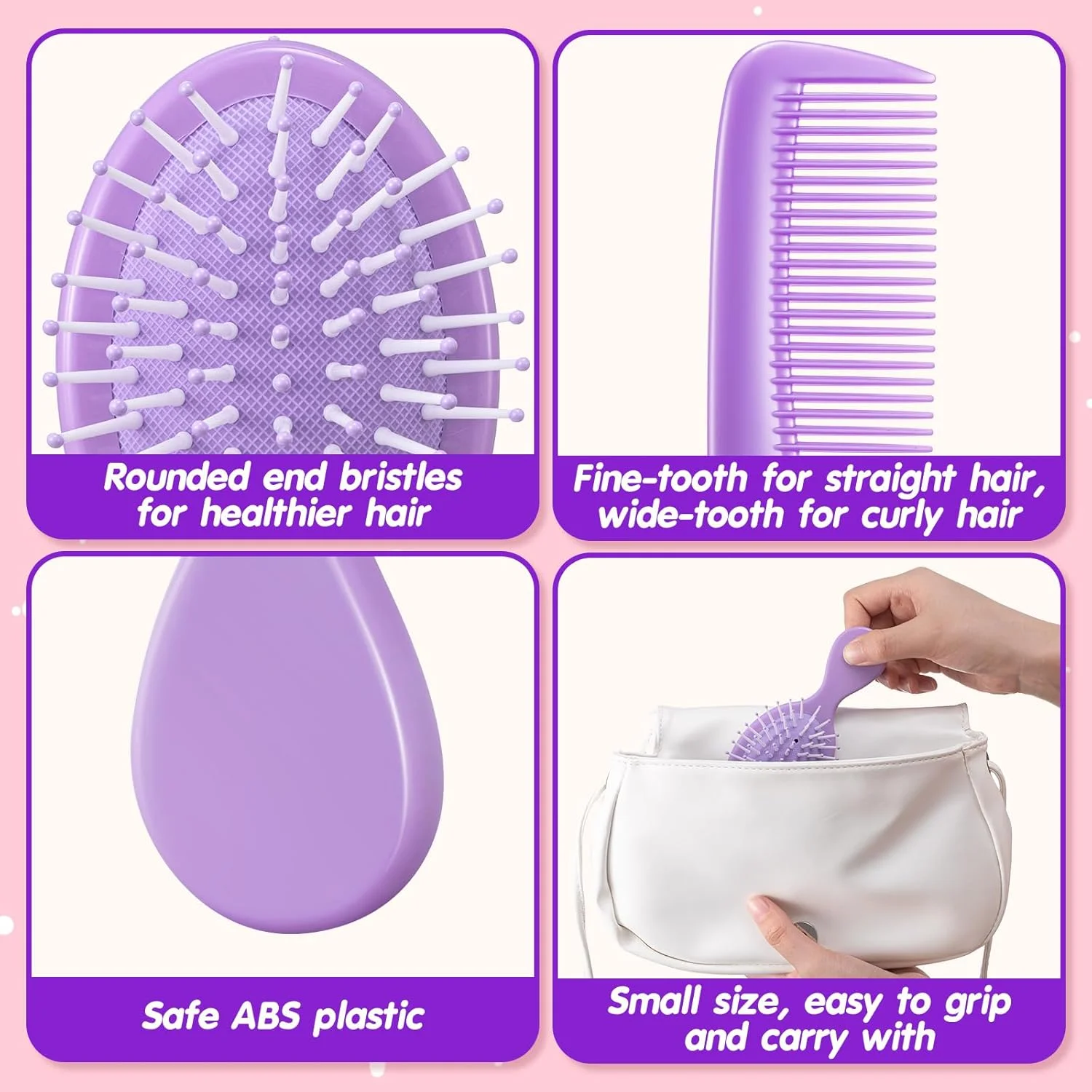 FillTouch ست 24 عددی برس موی مینی دِتنگلر مسافرتی، شانه موی خیس و خشک، شانه های پلاستیکی کوچک جیبی برای اسپا، تولد، مهمانی خواب، جشن عروسی، مهمانی مجردی، جعبه هدیه کریسمس (بنفش)