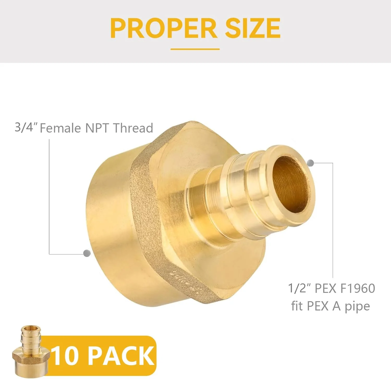 اتصالات PEX-A GUOFIS بسته 10 عددی، آداپتور 1/2 اینچ Pex x 3/4 اینچ مادگی NPT، اتصالات آداپتور رزوه ای مادگی انبساط PEX برای لوله Pex A، ASTM F1960