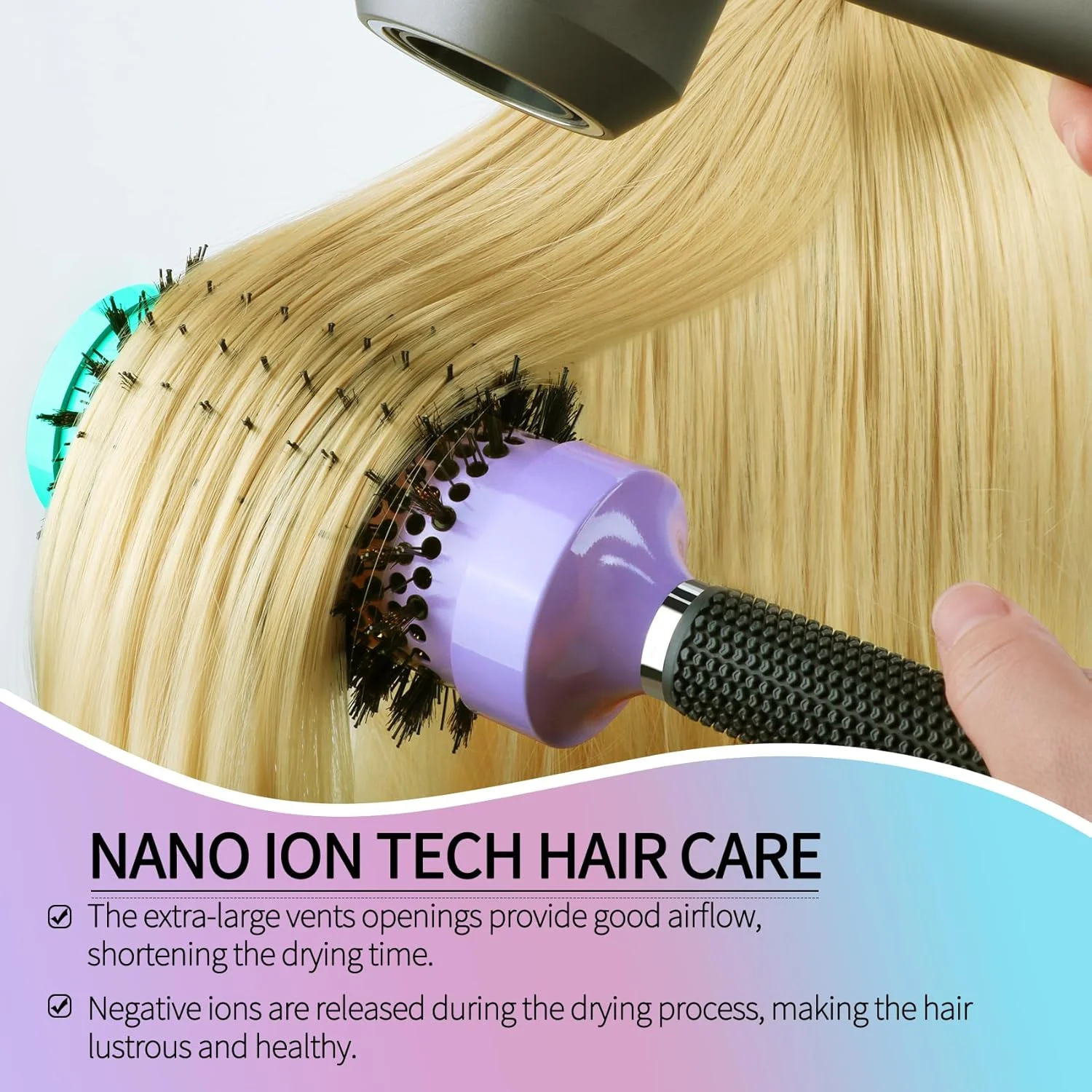 برس گرد مو EKONAER - برس سرامیکی حرارتی 2.1 اینچی برای خشک کردن و حجم دادن به مو، موهای نرم با بافت بهبود یافته، برای فر کردن و درخشش مو