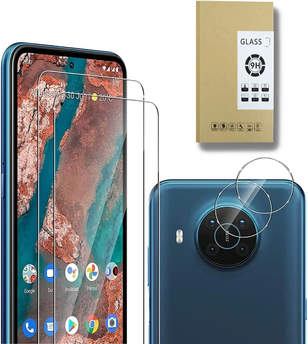 محافظ صفحه نمایش E-Hamii سازگار با نوکیا X20 5G [بسته 2 عددی] + محافظ پشت [بسته 2 عددی] شیشه حرارت دیده 9H [مقاوم در برابر خراش] بدون حباب [شفاف]