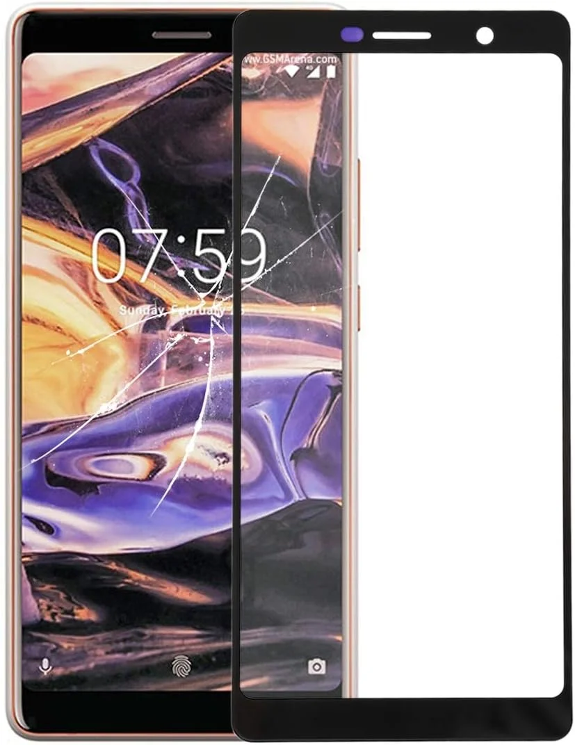 شیشه لنز بیرونی صفحه نمایش جلو برای نوکیا 7 پلاس / E9 پلاس (مشکی)