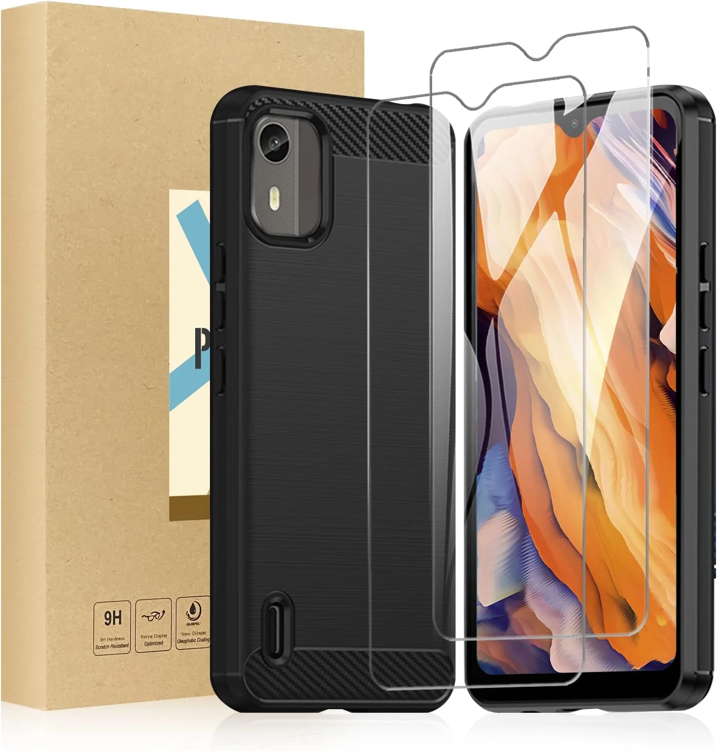 کاور SCL برای گوشی نوکیا C12 به همراه محافظ صفحه نمایش، محافظ صفحه نمایش شیشه ای حرارت دیده نوکیا C12 [2 عدد] + کاور محافظ TPU ضد خش و ضد اثر انگشت