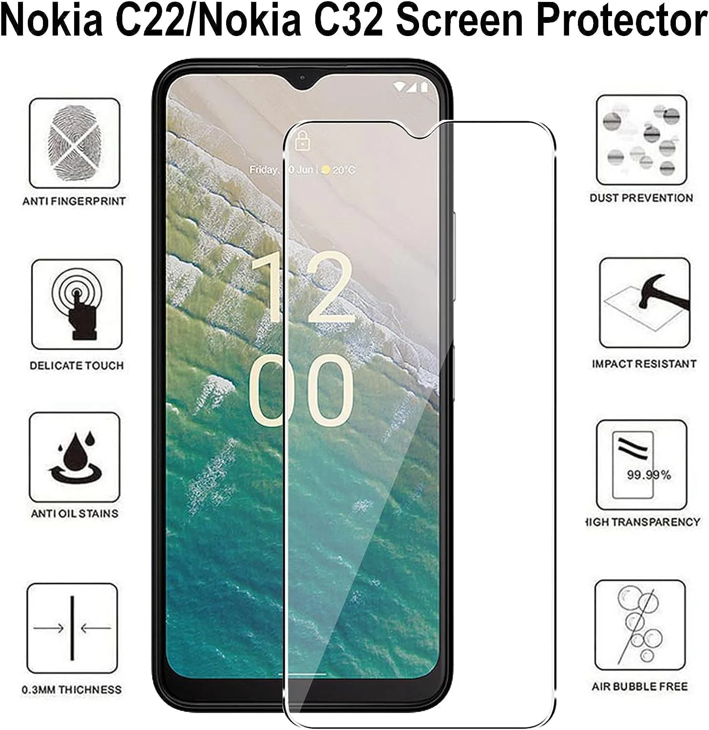 محافظ صفحه نمایش Gruattreay سازگار با نوکیا C32/نوکیا C22، بسته 2 عددی فیلم محافظ صفحه نمایش شفاف HD ضد خش با سختی 9H ضد اثر انگشت شیشه حرارت دیده مناسب با قاب گوشی برای نوکیا C32/C22 محافظ صفحه نمایش Gruattreay سازگار با نوکیا C32/نوکیا C22، بسته 2 عددی فیلم محافظ صفحه نمایش شفاف HD ضد خش با سختی 9H ضد اثر انگشت شیشه حرارت دیده مناسب با قاب گوشی برای نوکیا C32/C22