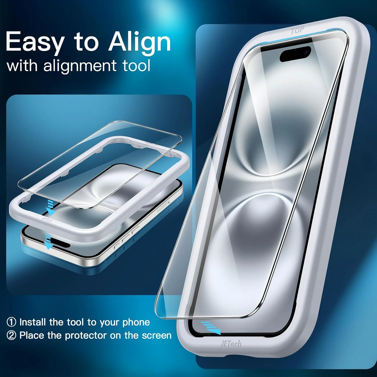 محافظ صفحه نمایش JETech برای آیفون 16 6.1 اینچی، فیلم شیشه ای حرارت دیده با ابزار نصب آسان، سازگار با قاب، شفافیت HD، بسته 3 عددی محافظ صفحه نمایش JETech برای آیفون 16 6.1 اینچی، فیلم شیشه ای حرارت دیده با ابزار نصب آسان، سازگار با قاب، شفافیت HD، بسته 3 عددی