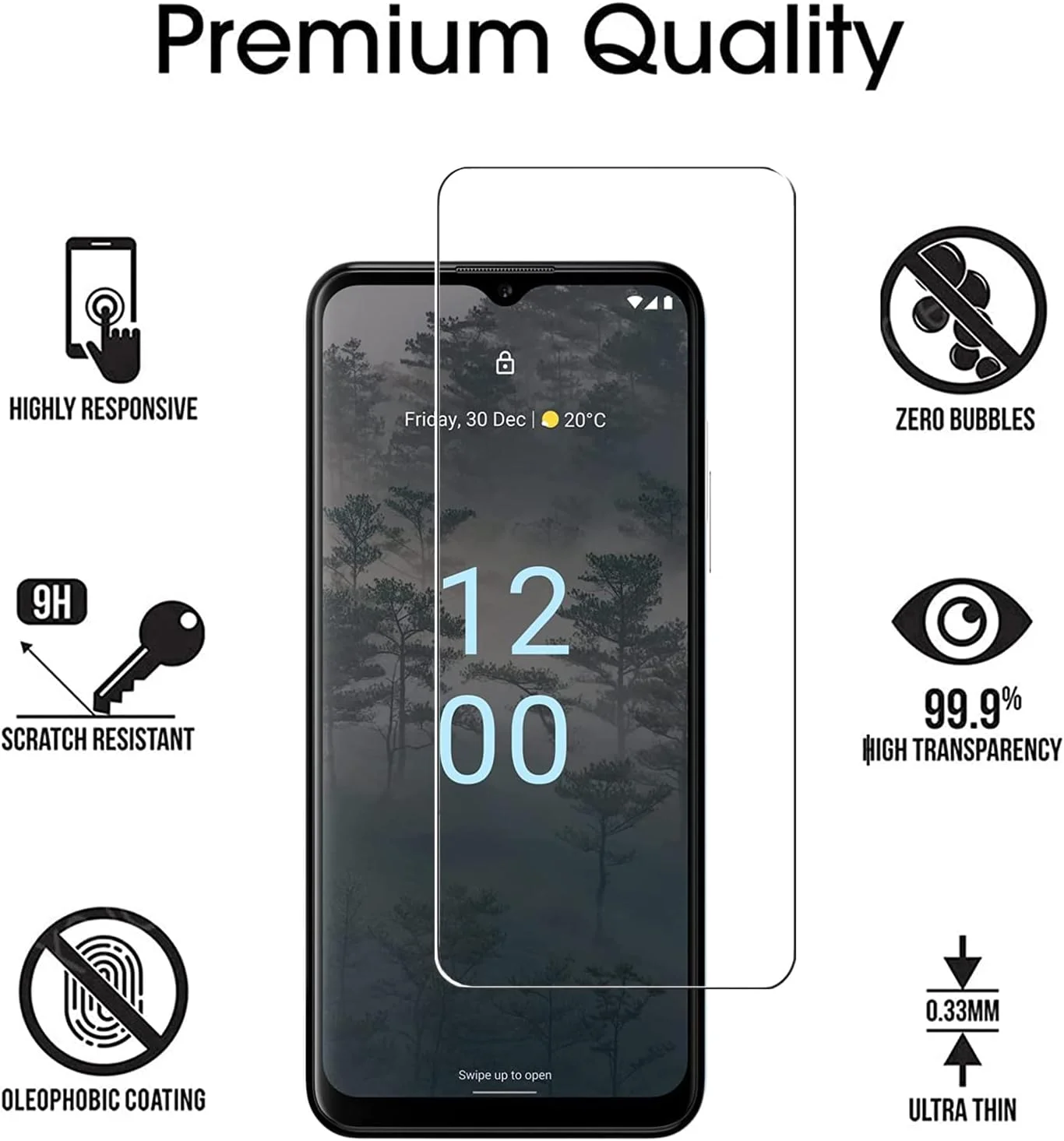 [بسته 3 عددی] محافظ صفحه نمایش شیشه ای حرارت دیده ZMONE برای نوکیا G60 5G، سختی 9H، وضوح بالا، ضد خش، بدون حباب، ضد اثر انگشت