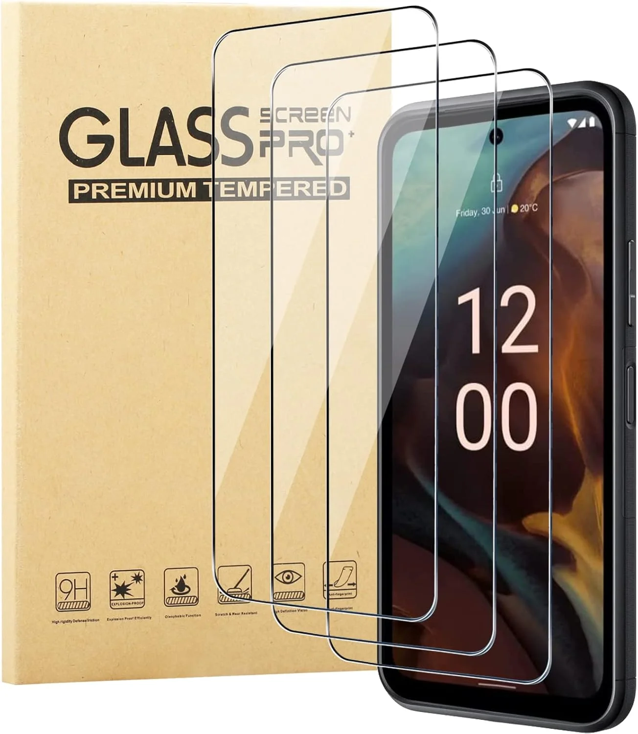 محافظ صفحه نمایش KUSINHOKA برای نوکیا XR21، بسته 3 عددی محافظ صفحه نمایش شیشه ای حرارت دیده شفاف HD ضد خش ضد اثر انگشت شیشه ای حرارت دیده ضد روغن ضد حباب حساسیت بالا