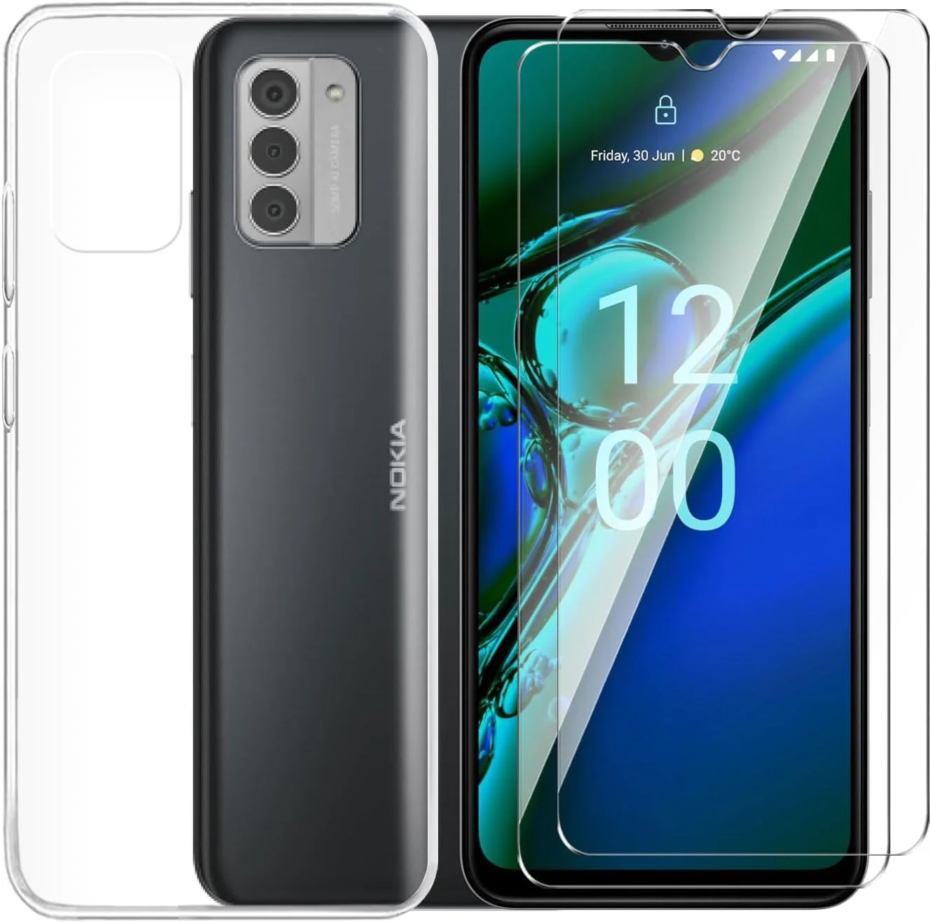 کاور ژله ای شفاف Tsinwe به همراه 2 عدد محافظ صفحه شیشه ای برای نوکیا G42 5G، کاور محافظ سیلیکونی TPU نرم و فیلم HD برای نوکیا G42 5G