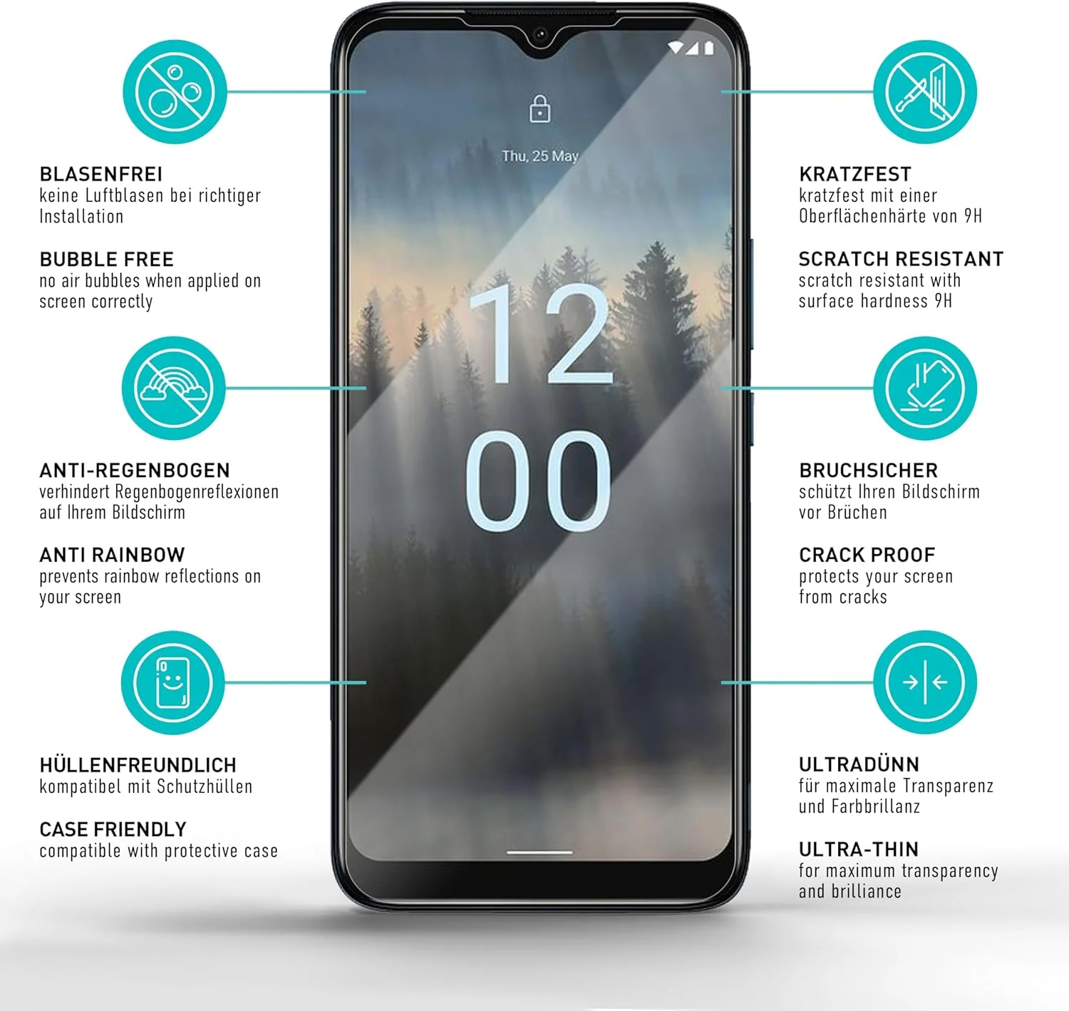 محافظ صفحه نمایش شیشه ای حرارت دیده [3 عدد، شفاف] smartect برای نوکیا C12 / C12 Pro، محافظ صفحه نمایش HD، ضد خش، بدون حباب، سختی 9H، 0.3 میلی متر، فوق العاده شفاف، مقاوم