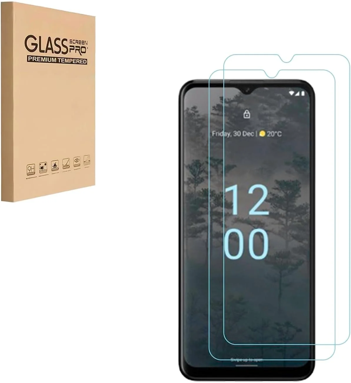 محافظ صفحه نمایش شیشه ای حرارت دیده نوکیا G60، وضوح HD، سختی 9H، نصب آسان، ضد خش، بدون حباب (2 عدد)