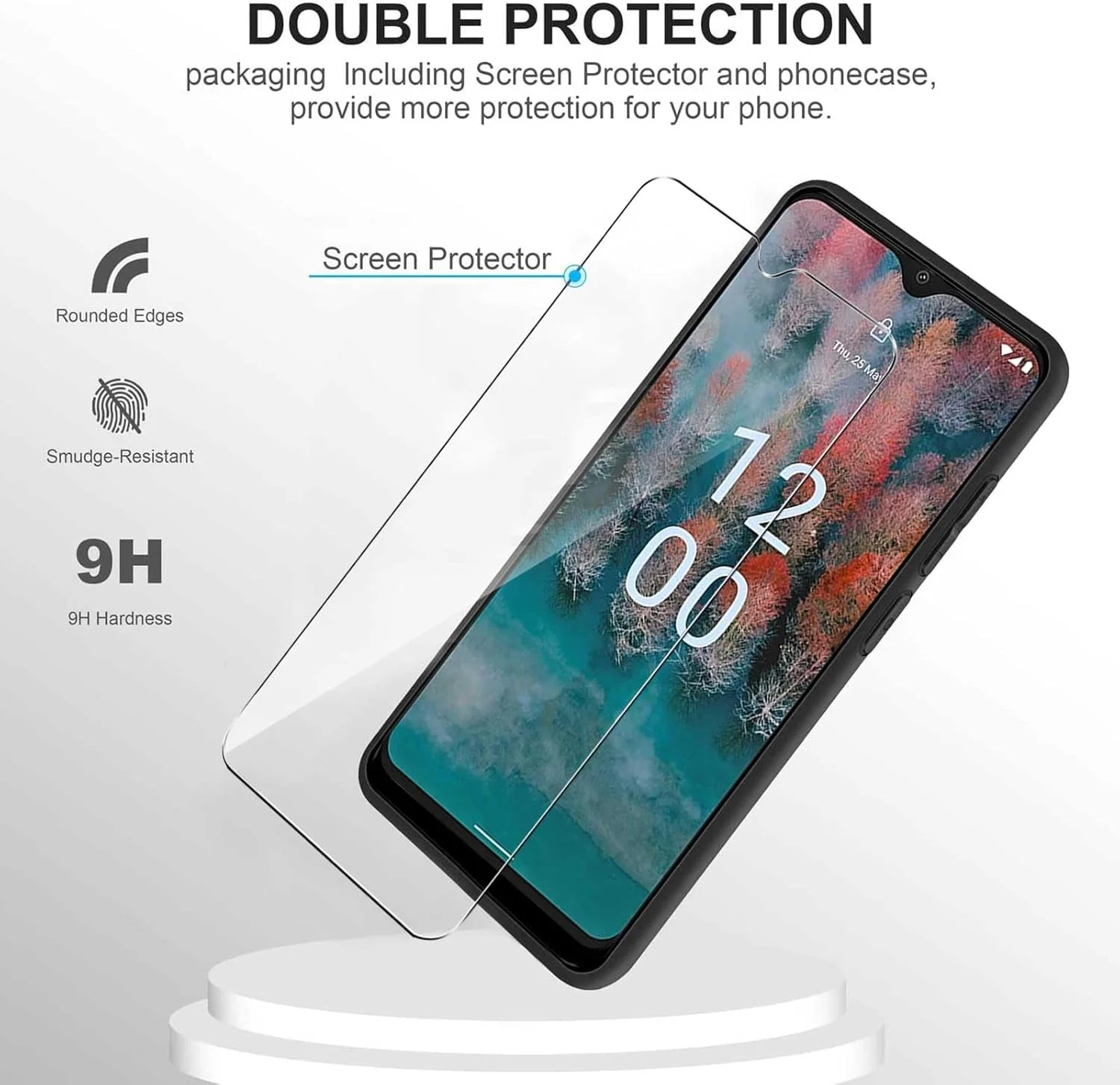 کاور MIBZOR سازگار با نوکیا C12 / نوکیا C12 پلاس / نوکیا C12 پرو (6.3 اینچ)، 1 عدد قاب قرمز و 1 عدد محافظ صفحه نمایش شیشه ای حرارت دیده، قاب ضد ضربه PC + TPU با پایه چرخان 360 درجه