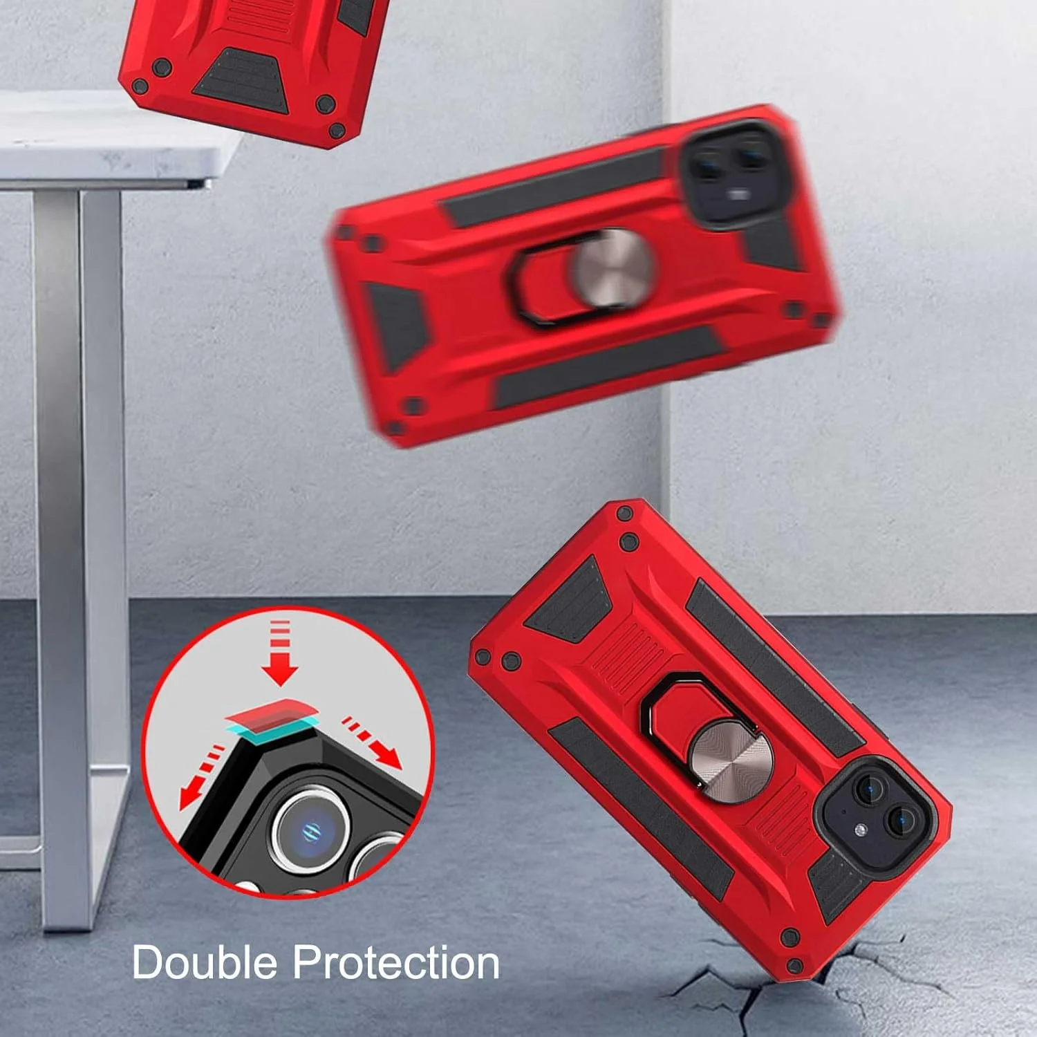 کاور MIBZOR سازگار با نوکیا C12 / نوکیا C12 پلاس / نوکیا C12 پرو (6.3 اینچ)، 1 عدد قاب قرمز و 1 عدد محافظ صفحه نمایش شیشه ای حرارت دیده، قاب ضد ضربه PC + TPU با پایه چرخان 360 درجه