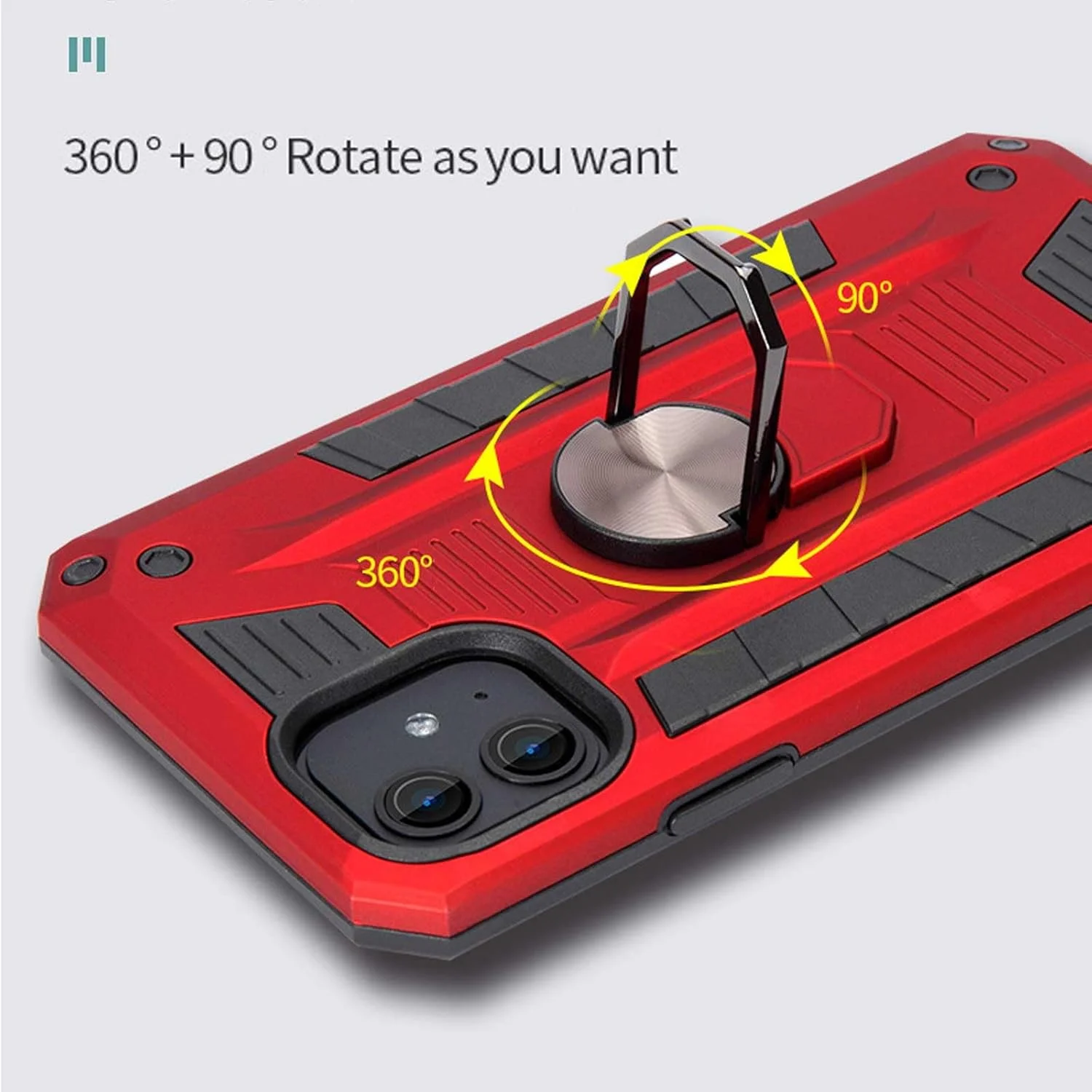 کاور MIBZOR سازگار با نوکیا C12 / نوکیا C12 پلاس / نوکیا C12 پرو (6.3 اینچ)، 1 عدد قاب قرمز و 1 عدد محافظ صفحه نمایش شیشه ای حرارت دیده، قاب ضد ضربه PC + TPU با پایه چرخان 360 درجه