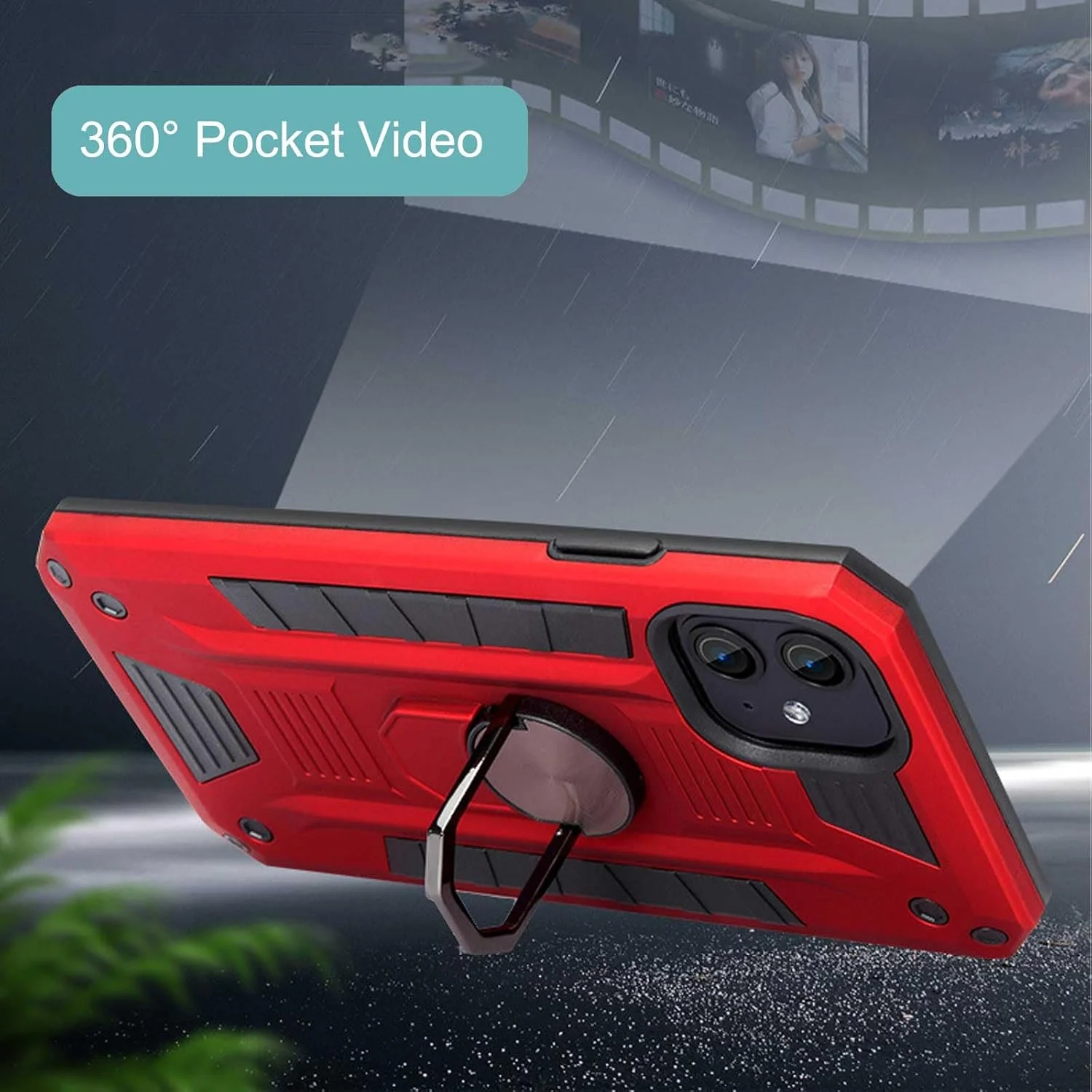 کاور MIBZOR سازگار با نوکیا C12 / نوکیا C12 پلاس / نوکیا C12 پرو (6.3 اینچ)، 1 عدد قاب قرمز و 1 عدد محافظ صفحه نمایش شیشه ای حرارت دیده، قاب ضد ضربه PC + TPU با پایه چرخان 360 درجه