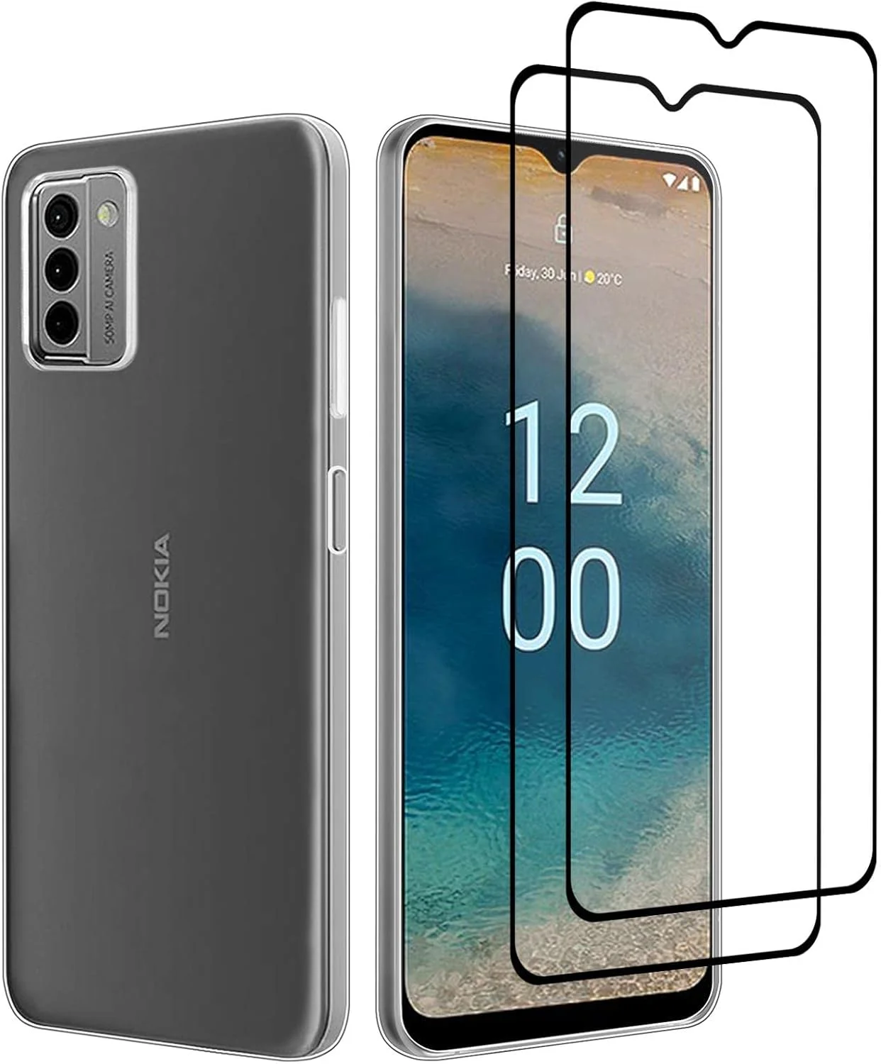 کاور ژله ای شفاف سری 32nd - کاور TPU فوق العاده نازک و شفاف به همراه 2 عدد محافظ صفحه نمایش شیشه ای حرارت دیده برای نوکیا C32 - شفاف