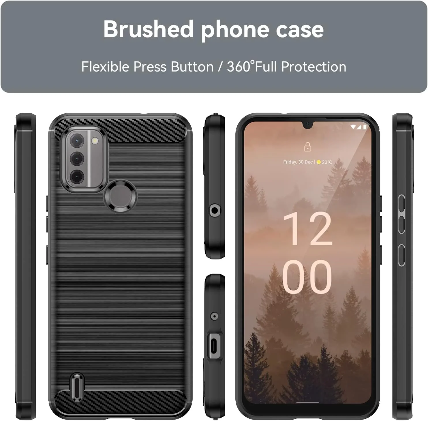 کاور محافظ هوشمند HuiYouMY [چهار در یک] سازگار با نوکیا C31 5G به همراه 3 عدد محافظ صفحه نمایش شیشه ای حرارت دیده برای نوکیا C31 5G، کاور محافظ گوشی باریک، نرم، TPU، ضد ضربه و ضد خش - مشکی