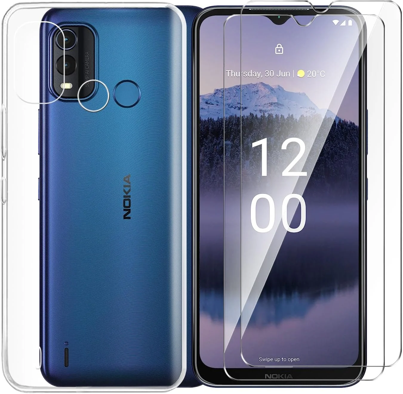 کاور ژله ای شفاف Tsinwe به همراه 2 عدد محافظ صفحه شیشه ای برای گوشی نوکیا G11 Plus، کاور محافظ سیلیکونی TPU نرم به همراه فیلم HD برای نوکیا G11 Plus