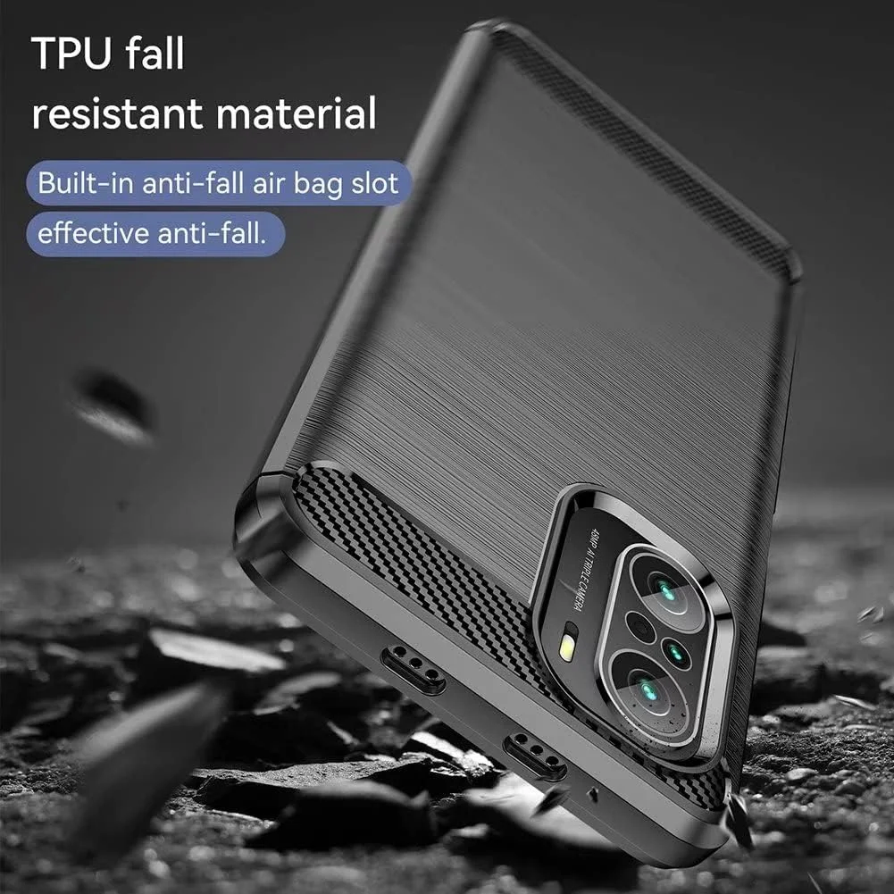 کیف محافظ گوشی QINOUK برای نوکیا X100، طراحی بافت برس خورده [ضد ضربه] [ضد اثر انگشت]، کیف ساخته شده از مواد انعطاف پذیر TPU به همراه محافظ صفحه نمایش شیشه ای حرارت دیده [2 عددی] سازگار با نوکیا X100 - مشکی