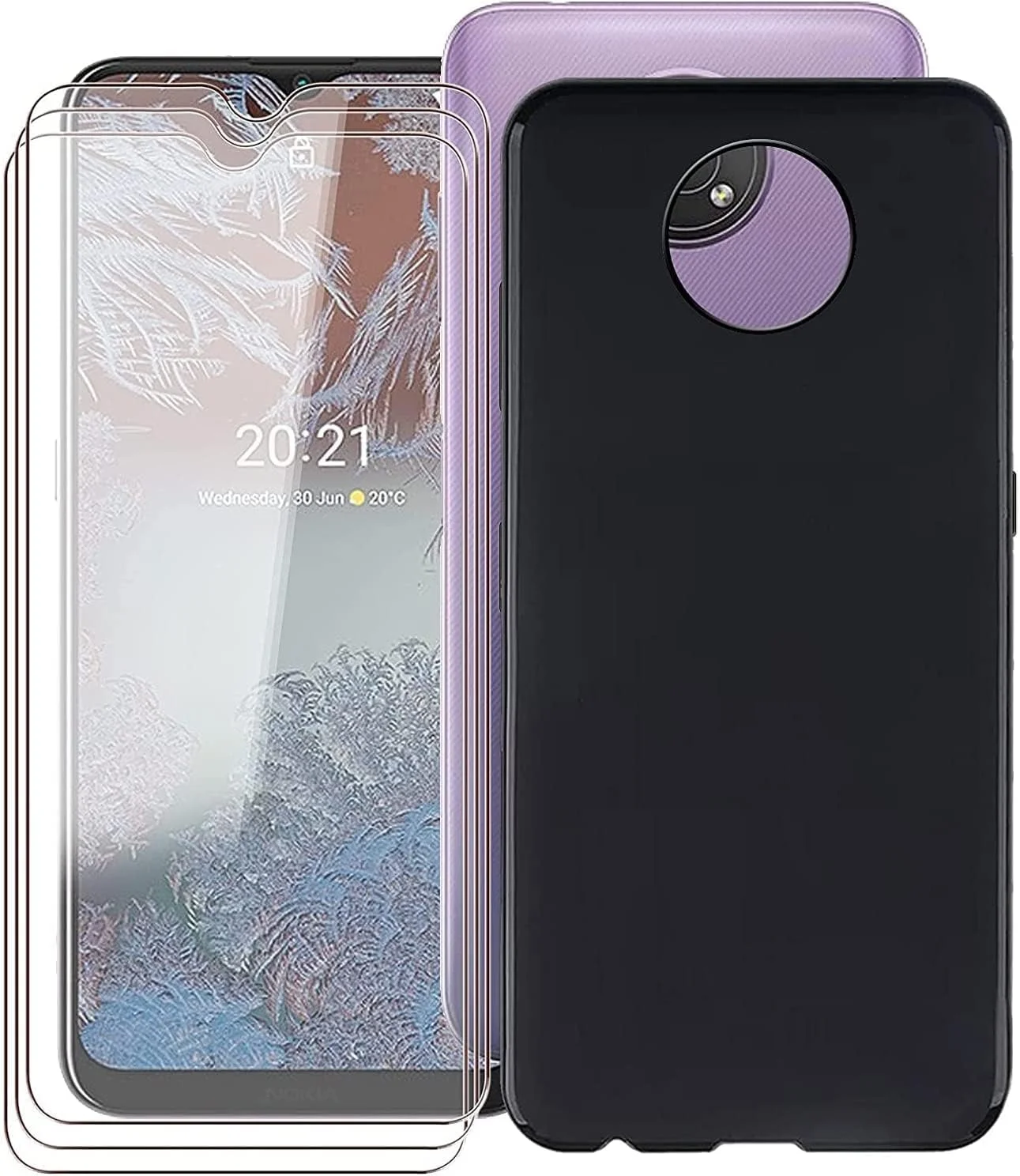 کاور محافظ گوشی نوکیا G300 (6.52 اینچ) به همراه [3 عدد محافظ صفحه نمایش شیشه ای], کاور محافظ سیلیکونی نرم مشکی ضد ضربه برای نوکیا G300 - مشکی