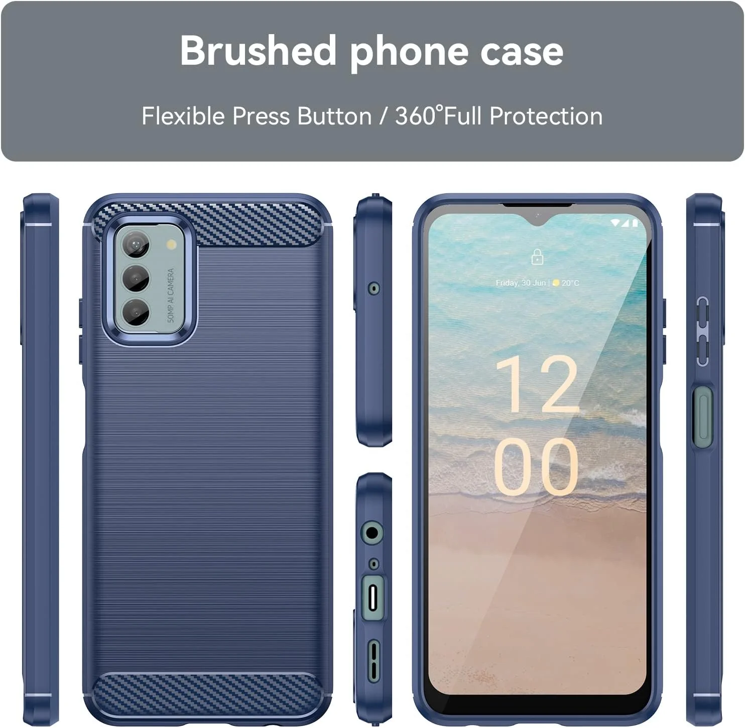 کاور محافظ سازگار با NOKIA G42 5G به همراه 3 عدد محافظ صفحه نمایش شیشه ای حرارت دیده برای NOKIA G42 5G، کاور محافظ گوشی TPU نرم و باریک ضد ضربه و ضد خش - سرمه ای