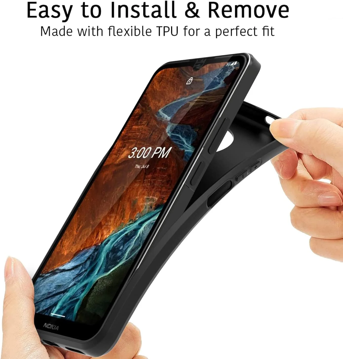 کاور محافظ گوشی نوکیا G300 (6.52 اینچ) به همراه [3 عدد محافظ صفحه نمایش شیشه ای], کاور محافظ سیلیکونی نرم مشکی ضد ضربه برای نوکیا G300 - مشکی