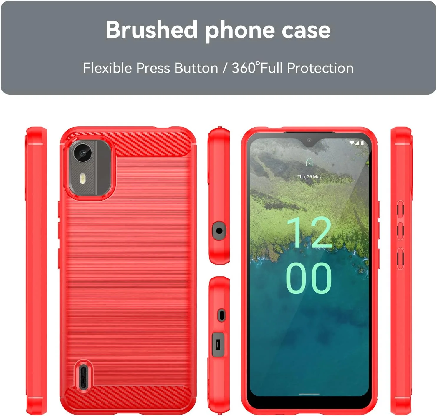 قاب محافظ سازگار با نوکیا C12 به همراه 2 عدد محافظ صفحه نمایش شیشه ای حرارت دیده برای نوکیا C12، قاب باریک و نرم TPU ضد ضربه و ضد خش - قرمز قاب محافظ سازگار با نوکیا C12 به همراه 2 عدد محافظ صفحه نمایش شیشه ای حرارت دیده برای نوکیا C12، قاب باریک و نرم TPU ضد ضربه و ضد خش - قرمز