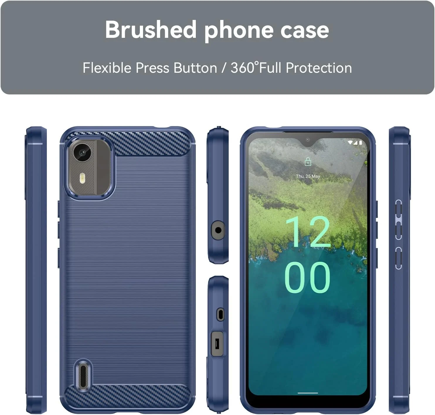 قاب گوشی HuiYouMY [چهار در یک] سازگار با NOKIA C12/C12 Pro به همراه 3 عدد محافظ صفحه نمایش شیشه ای حرارت دیده برای NOKIA C12/C12 Pro، قاب گوشی باریک و نرم TPU ضد ضربه و ضد خش - سرمه ای