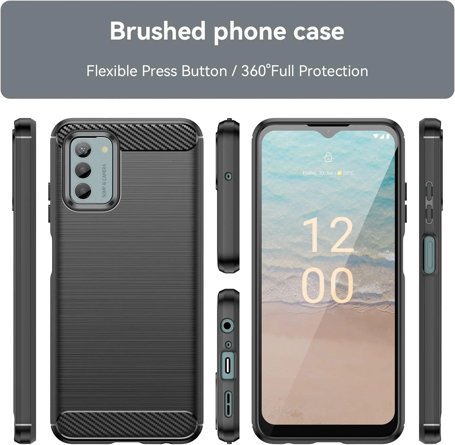 کاور گوشی هوشمند HuiYouMY [چهار در یک] سازگار با نوکیا G22 به همراه محافظ صفحه نمایش شیشه ای حرارت دیده (3 عدد)، کاور محافظ TPU نرم و باریک ضد ضربه و ضد خش - مشکی