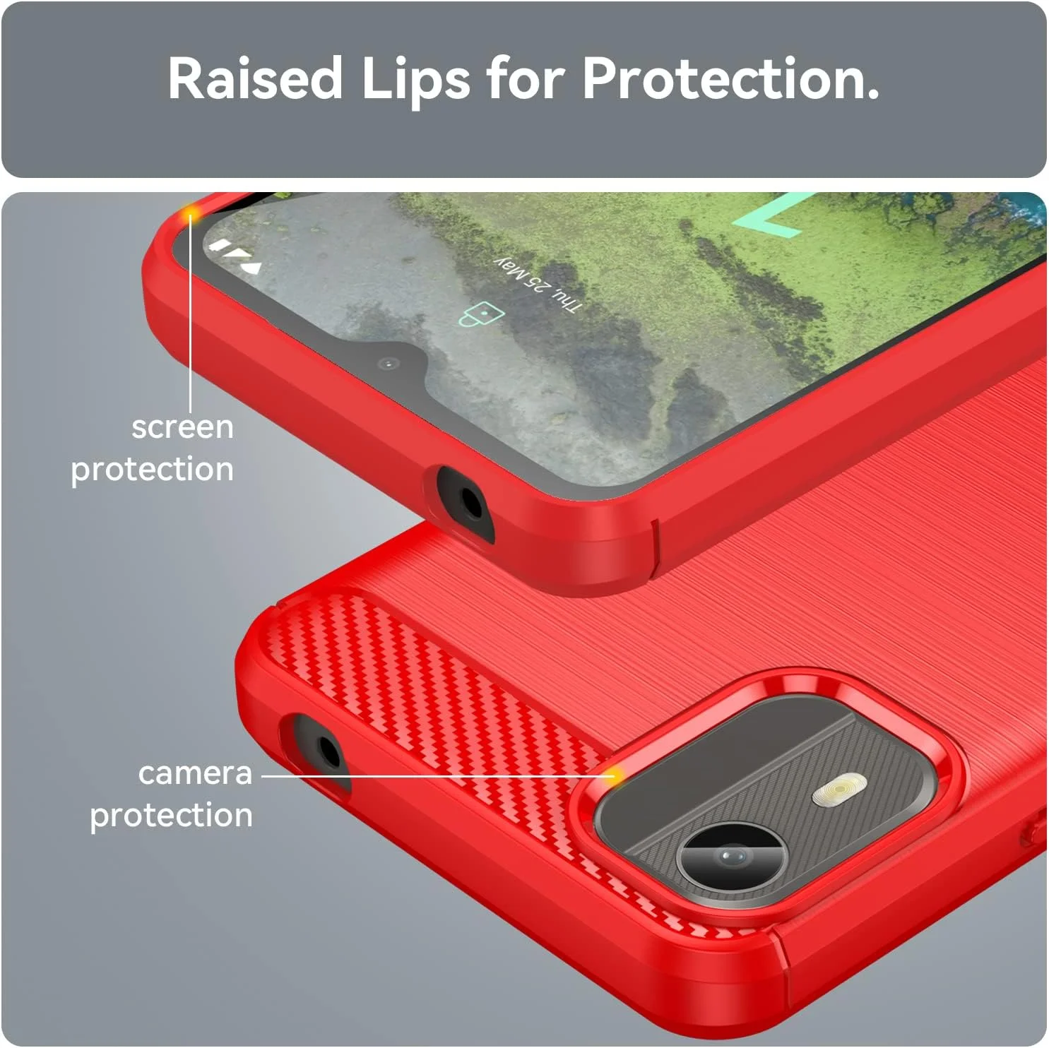 قاب محافظ سازگار با نوکیا C12 به همراه 2 عدد محافظ صفحه نمایش شیشه ای حرارت دیده برای نوکیا C12، قاب باریک و نرم TPU ضد ضربه و ضد خش - قرمز قاب محافظ سازگار با نوکیا C12 به همراه 2 عدد محافظ صفحه نمایش شیشه ای حرارت دیده برای نوکیا C12، قاب باریک و نرم TPU ضد ضربه و ضد خش - قرمز