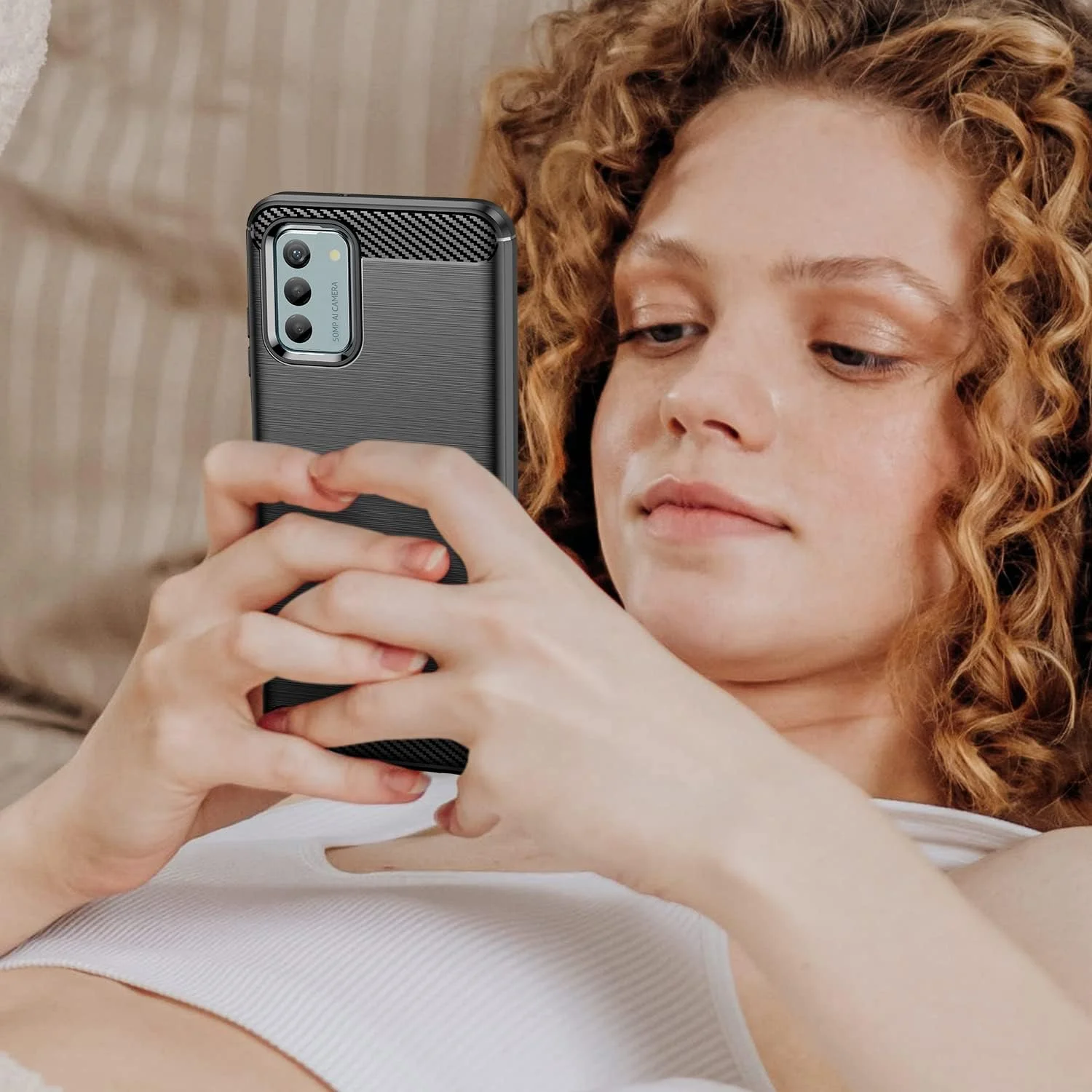 کاور گوشی هوشمند HuiYouMY [چهار در یک] سازگار با نوکیا G22 به همراه محافظ صفحه نمایش شیشه ای حرارت دیده (3 عدد)، کاور محافظ TPU نرم و باریک ضد ضربه و ضد خش - مشکی