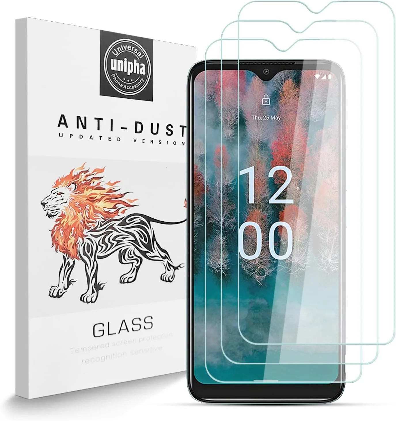 محافظ صفحه نمایش Zidwzidwei سازگار با نوکیا C12 Pro، شیشه حرارت دیده با سختی 9H، ضد خش، نصب آسان، محافظ صفحه نمایش ضد شکست برای نوکیا C12 Pro [بسته 3 عددی]