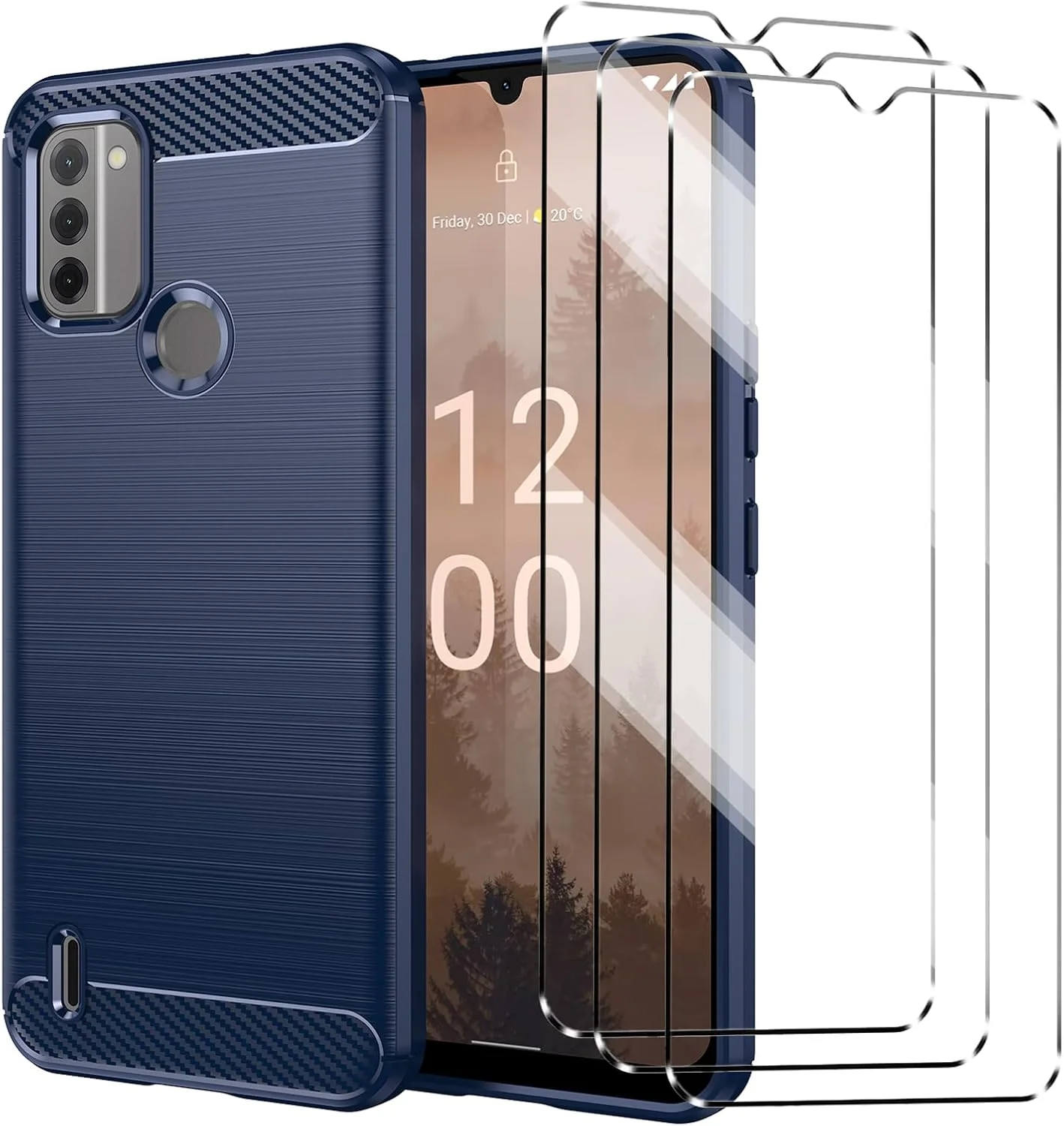 قاب گوشی هوشمند HuiYouMY [چهار در یک] سازگار با NOKIA C31 5G به همراه 3 عدد محافظ صفحه نمایش شیشه ای حرارت دیده برای NOKIA C31 5G، قاب محافظ گوشی باریک و نرم TPU ضد ضربه و ضد خش - سرمه ای