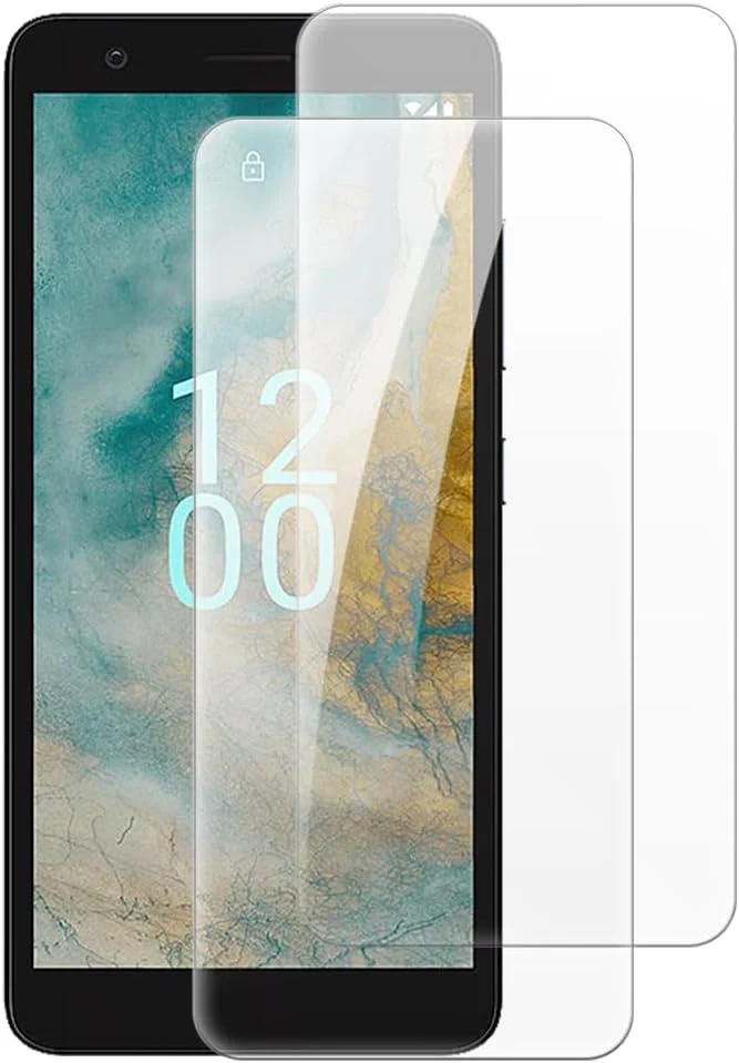 شاین تایم [بسته 2 عددی] محافظ صفحه نمایش شیشه ای حرارت دیده سازگار با نوکیا C02 (5.45 اینچ)، HD شفاف ضد خش بدون حباب سازگار با قاب