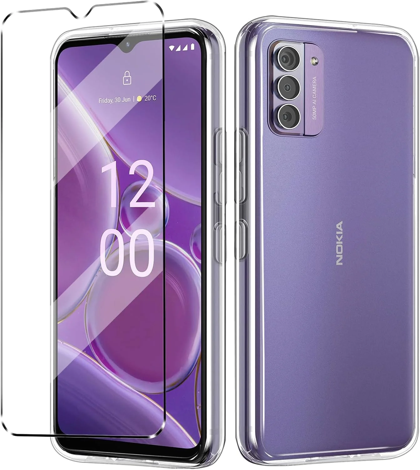 کاور [2 در 1] سازگار با گوشی نوکیا G42 5G به همراه یک محافظ صفحه نمایش شیشه ای حرارت دیده برای نوکیا G42 5G، کاور باریک و نرم TPU ضد ضربه و ضد خش - طرح چند رنگ