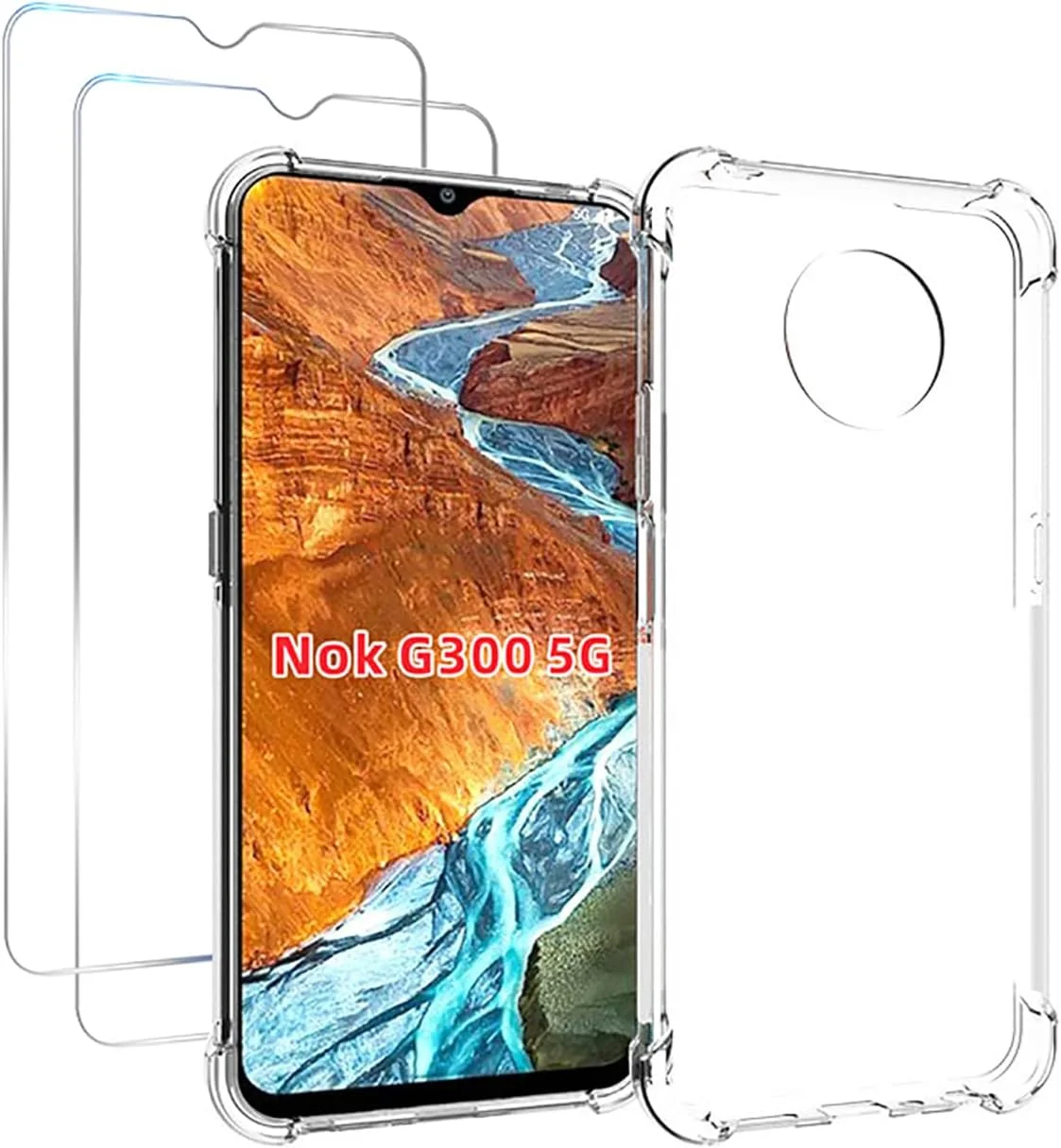 کاور GMUJIAO برای نوکیا G300، به همراه 2 عدد محافظ صفحه نمایش شیشه ای حرارت دیده [2 در 1]، کاور گوشی TPU نرم و شفاف ضد ضربه
